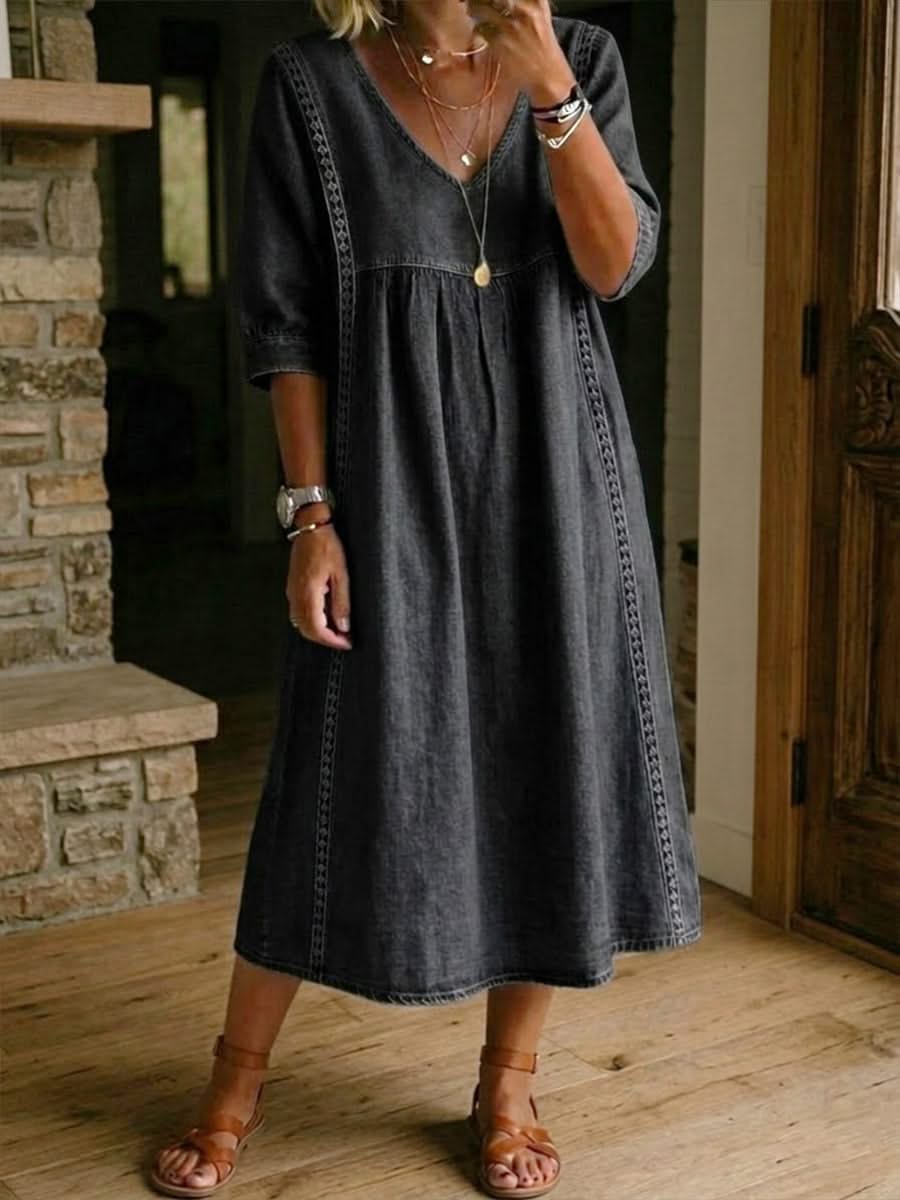 Daisy Lace Trim Silk Dress