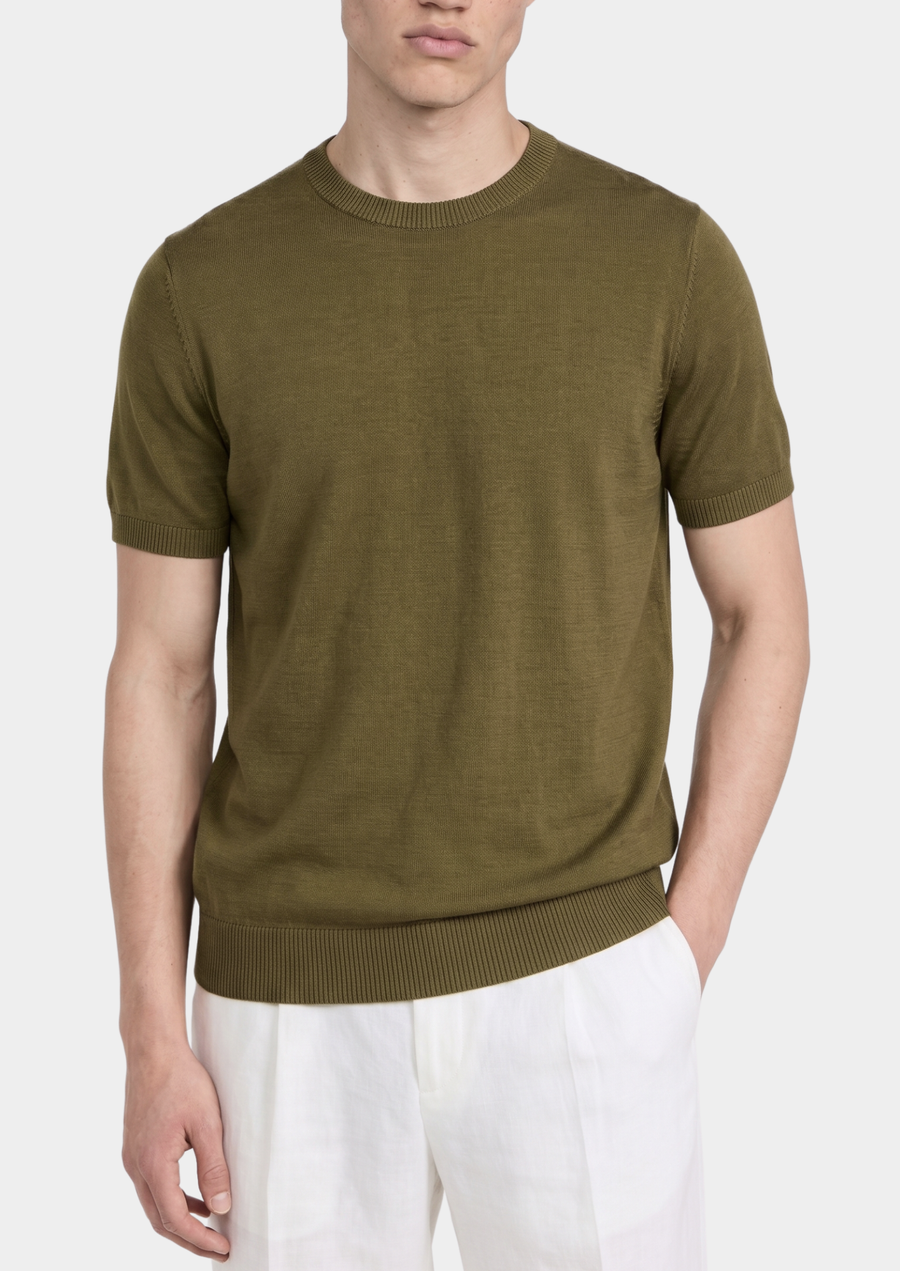 Olive Cashmere Knit Crewneck Top