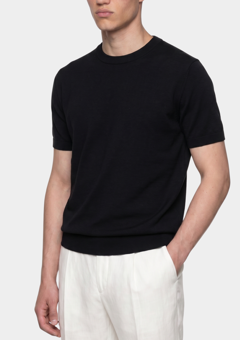 Timeless Black Knitted Crewneck Tee
