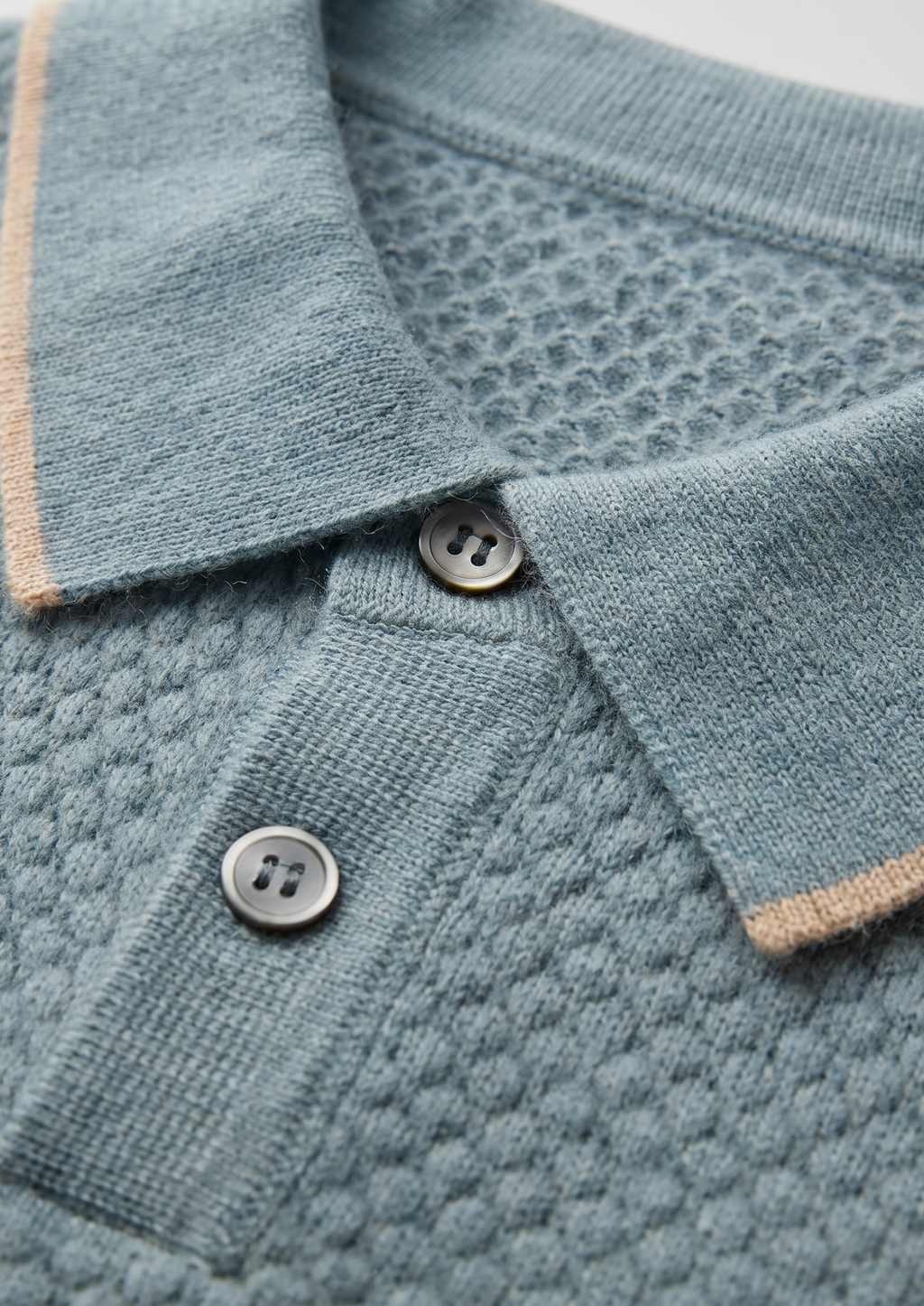 Sea Blue Two-Tone Cashmere Polo