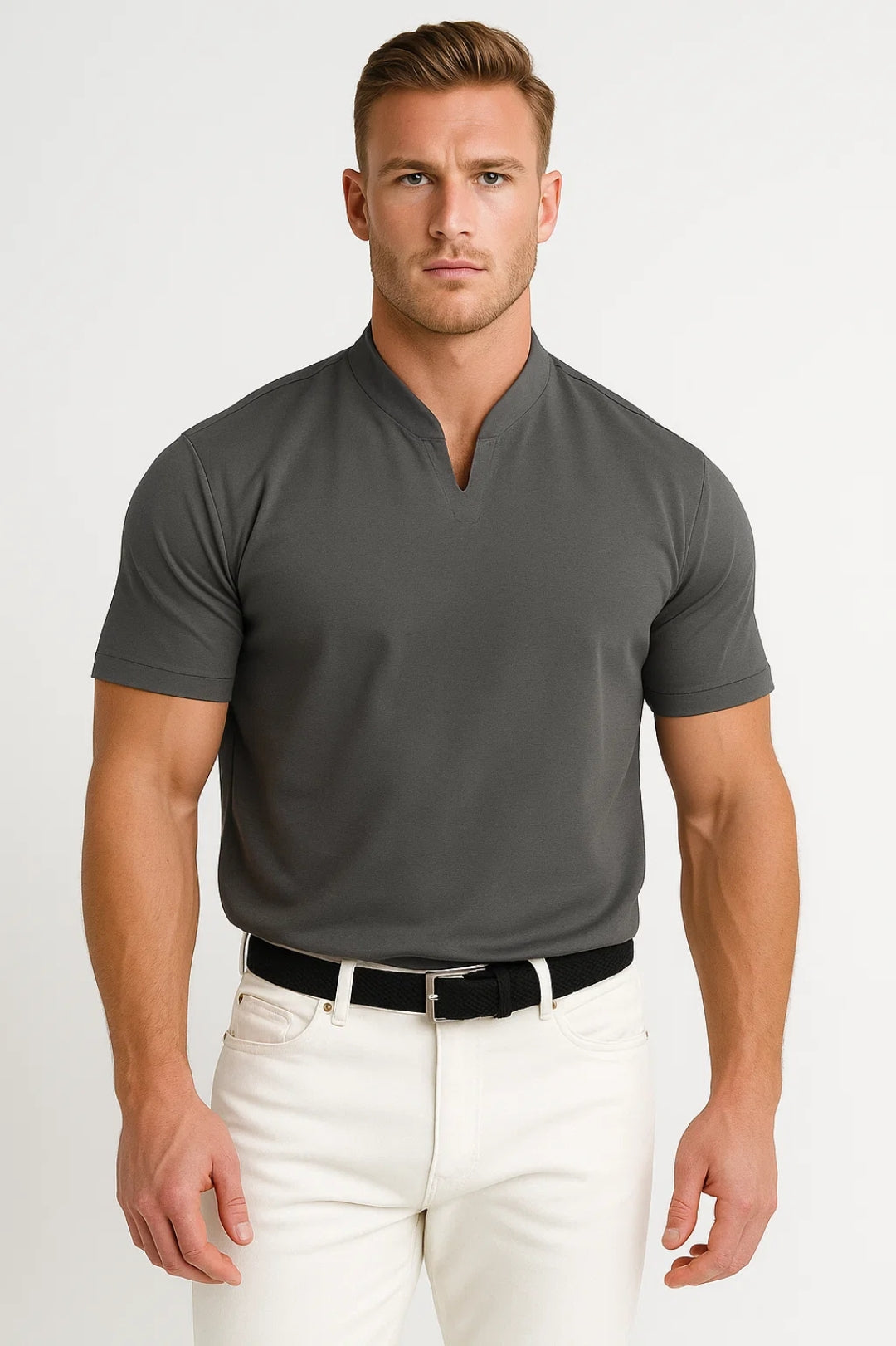 Men's Regular Fit Split Collar Shirt in Soft Blue