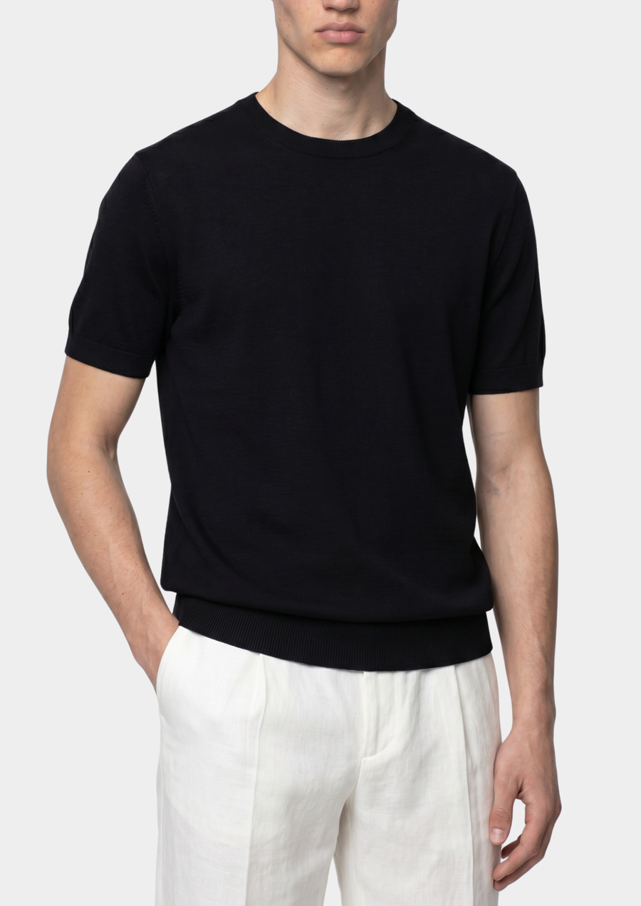 Timeless Black Knitted Crewneck Tee