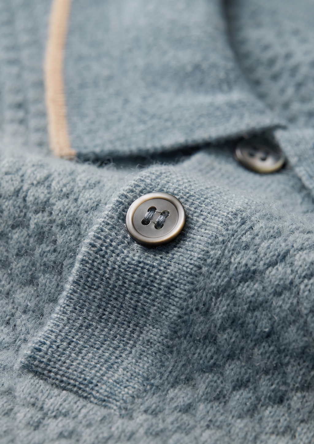 Sea Blue Two-Tone Cashmere Polo