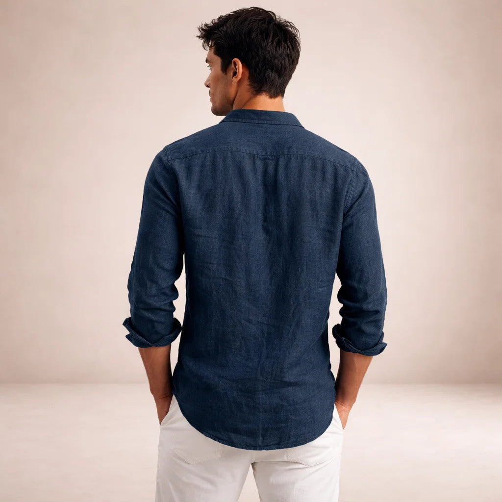 Linen Shirt for Men, Regular Fit, Open Collar