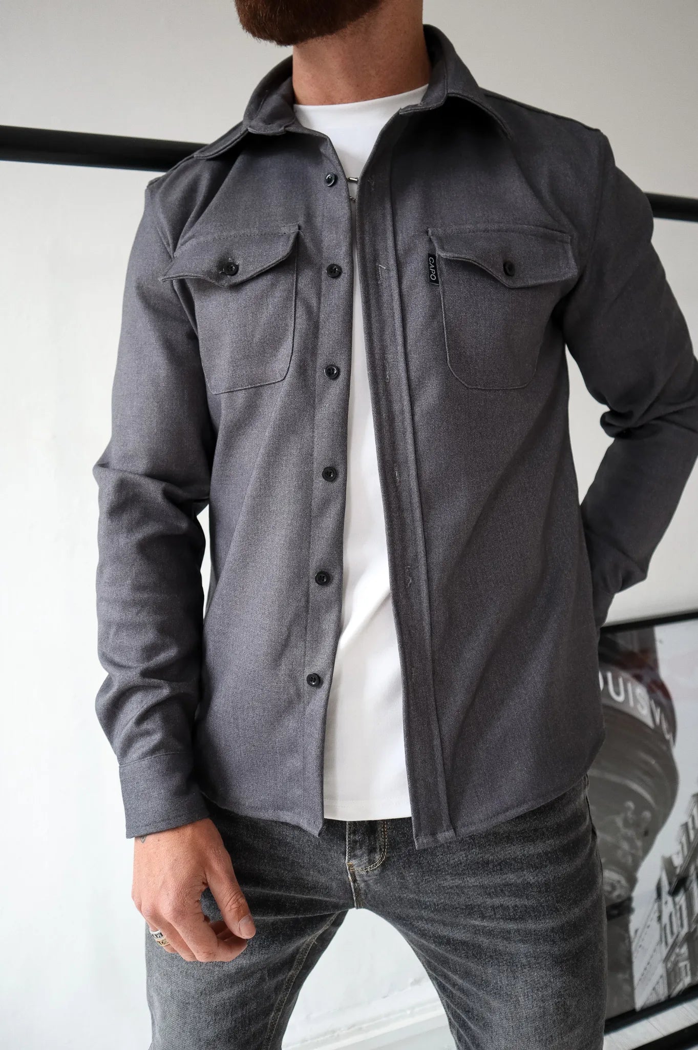 Men's Lightweight Overshirt with Pocket in Soft Beige