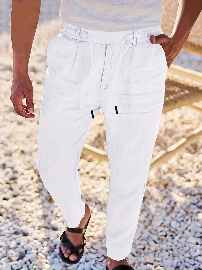 WIDE LINEN TROUSERS WITH CORD