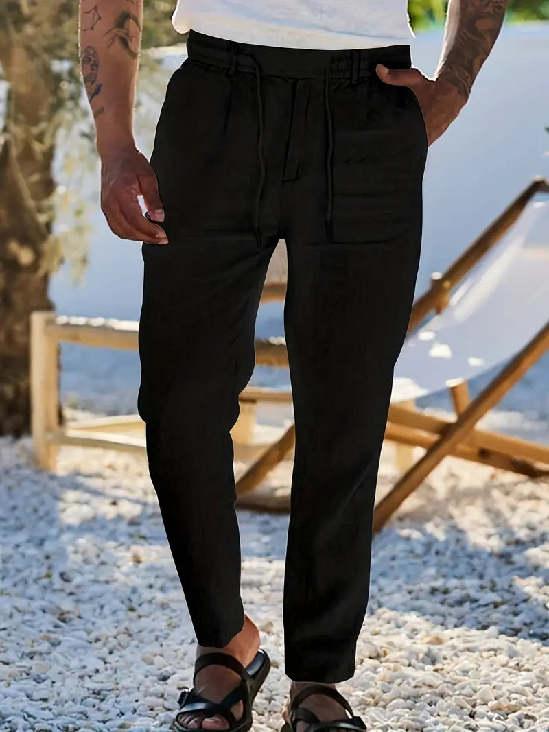 WIDE LINEN TROUSERS WITH CORD