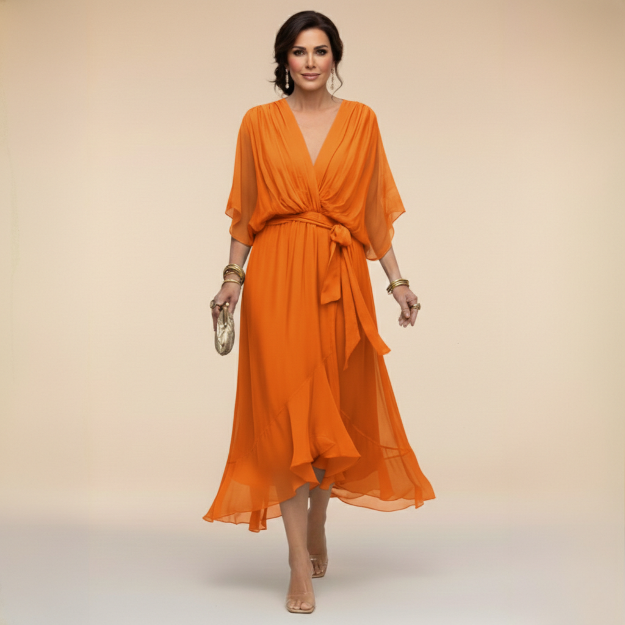 Elena Silk V-Neck Midi Dress