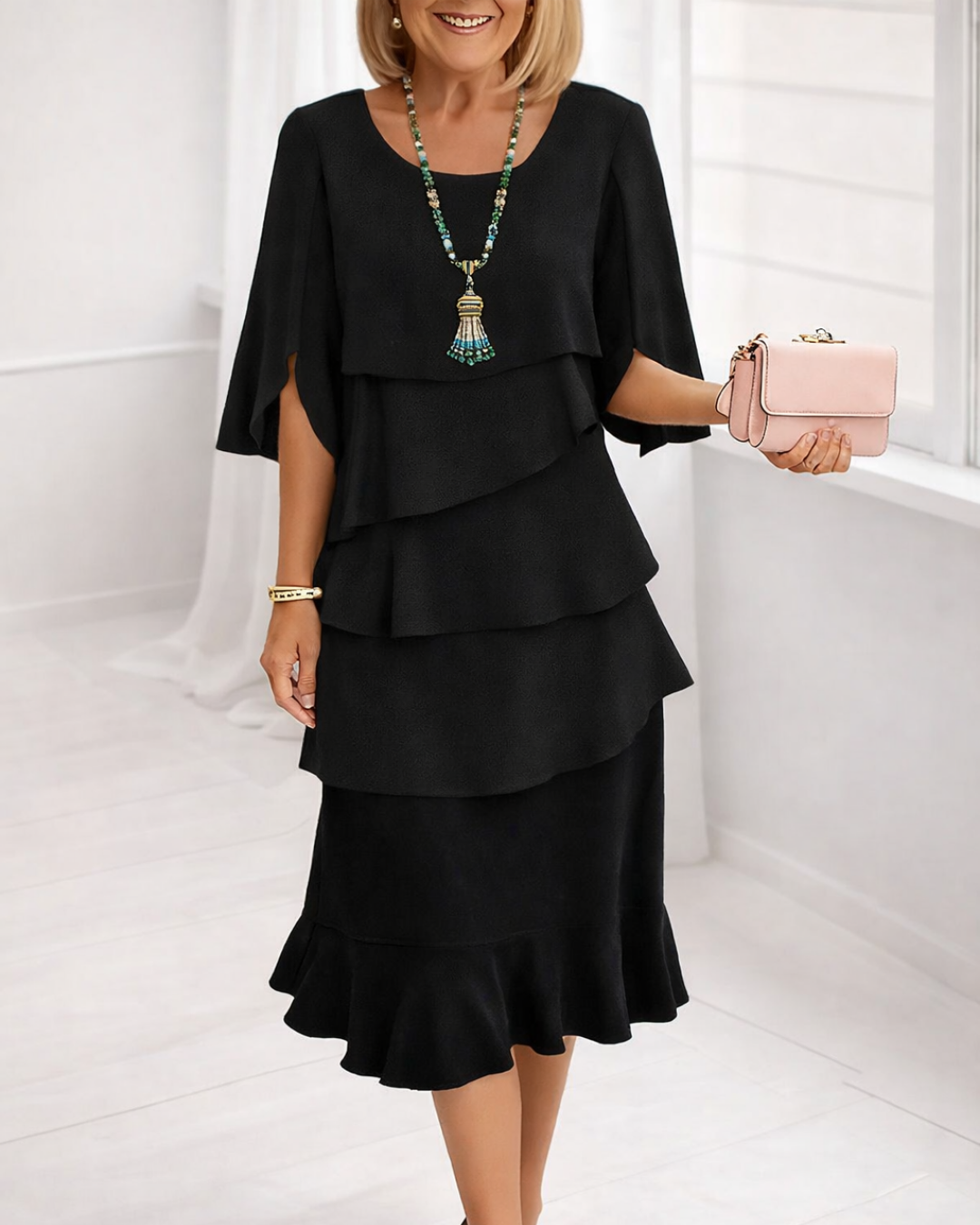 Iris Silk Ruffle Midi Dress