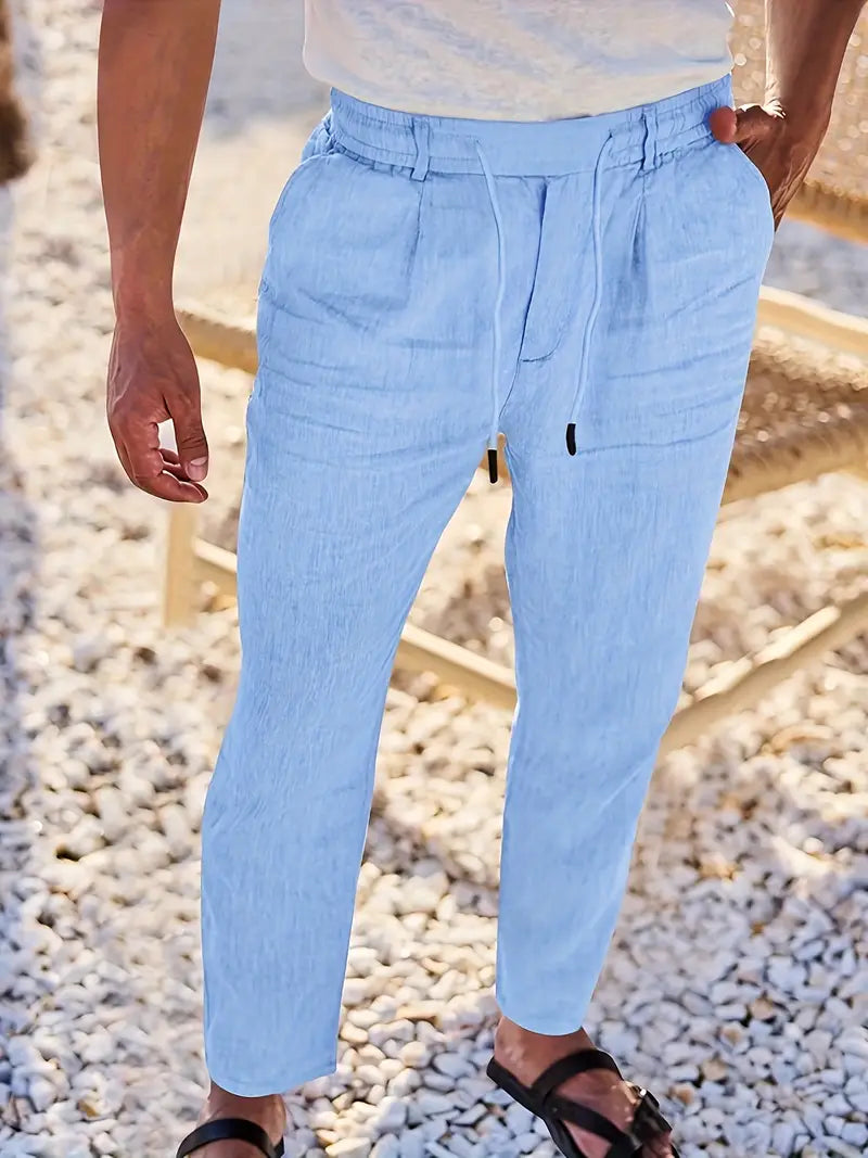 WIDE LINEN TROUSERS WITH CORD
