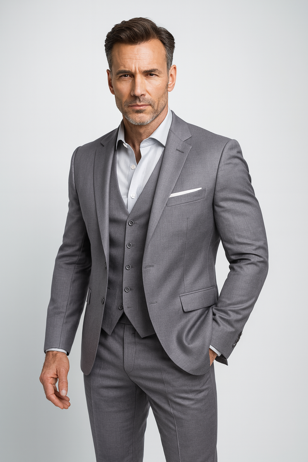 Refined Three-Piece Suit with Waistcoat in Charcoal
