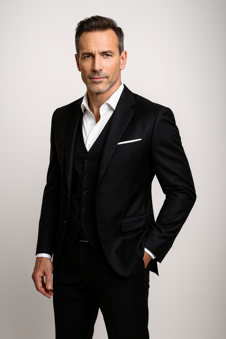 Refined Three-Piece Suit with Waistcoat in Charcoal