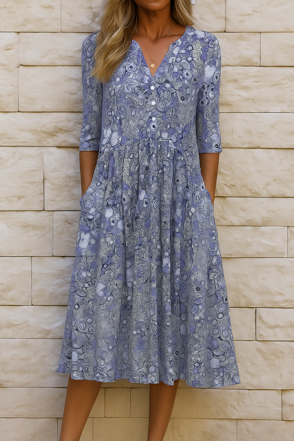 Liora Silk V-Neck Dress in Midnight Blue