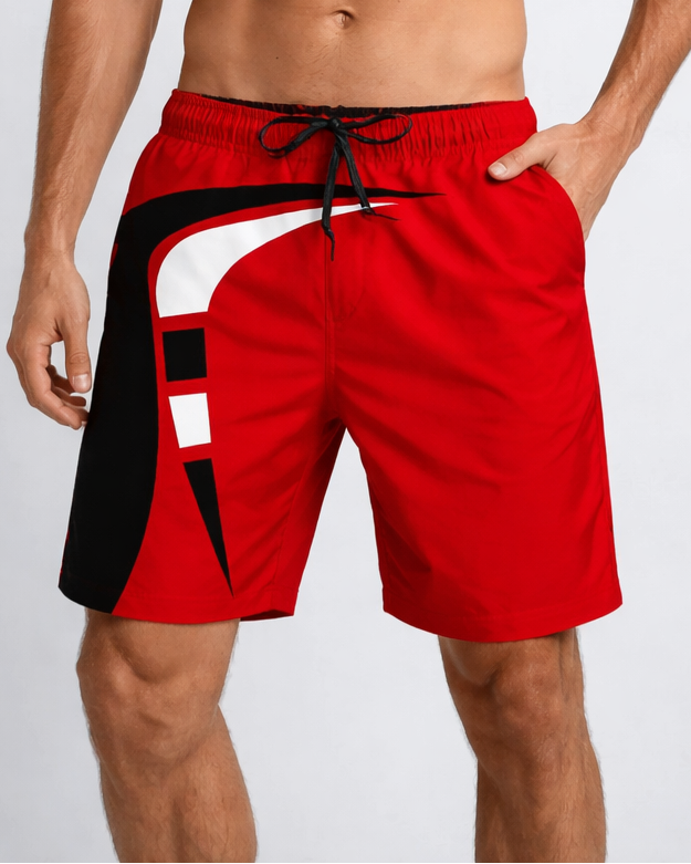 Men's Summer Swim Trunks with Drawstring and Graphic Design