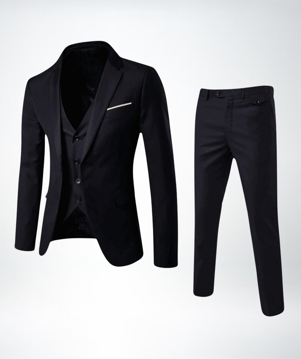 Refined Three-Piece Suit with Waistcoat in Charcoal