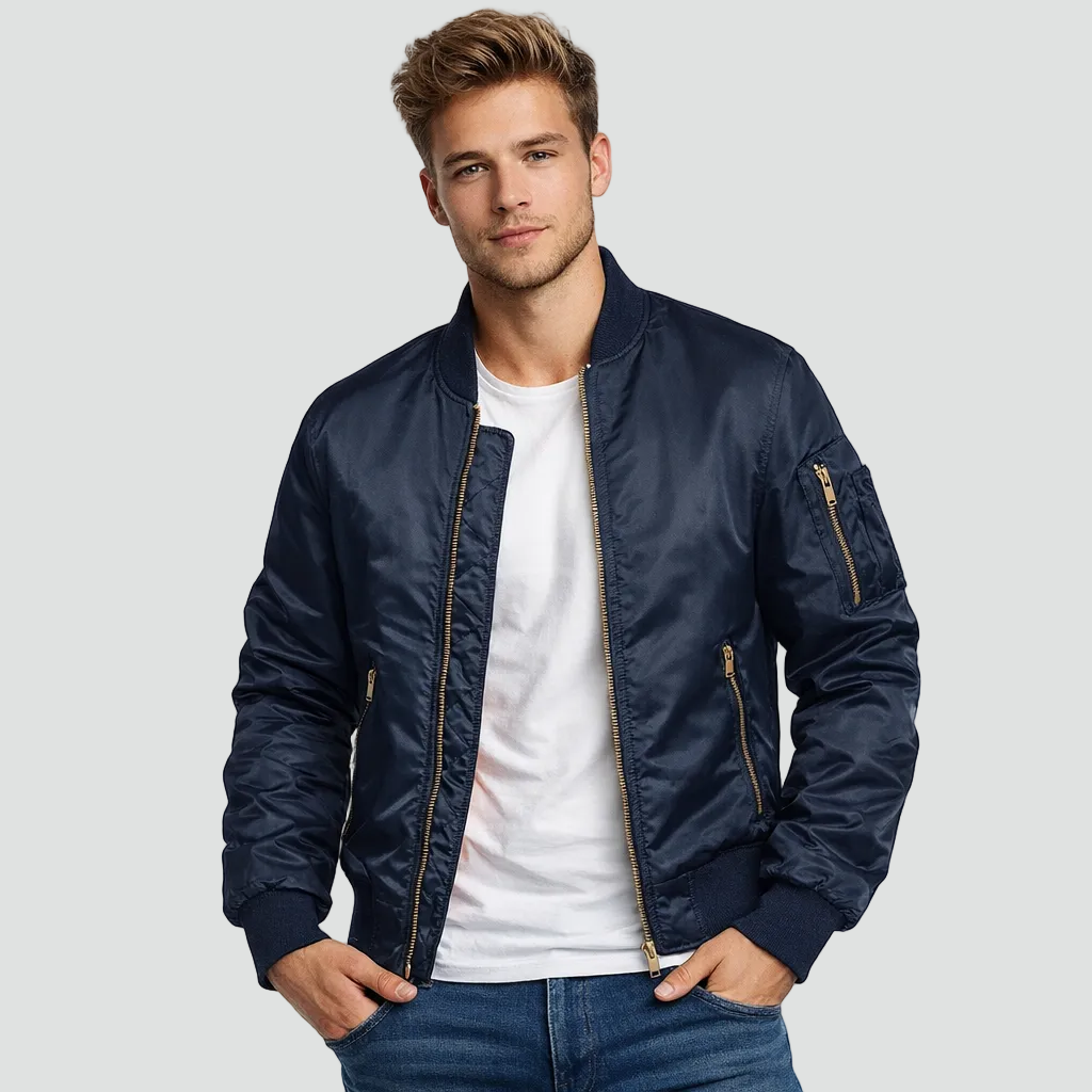 Men's Quilted Bomber Jacket in Classic Navy