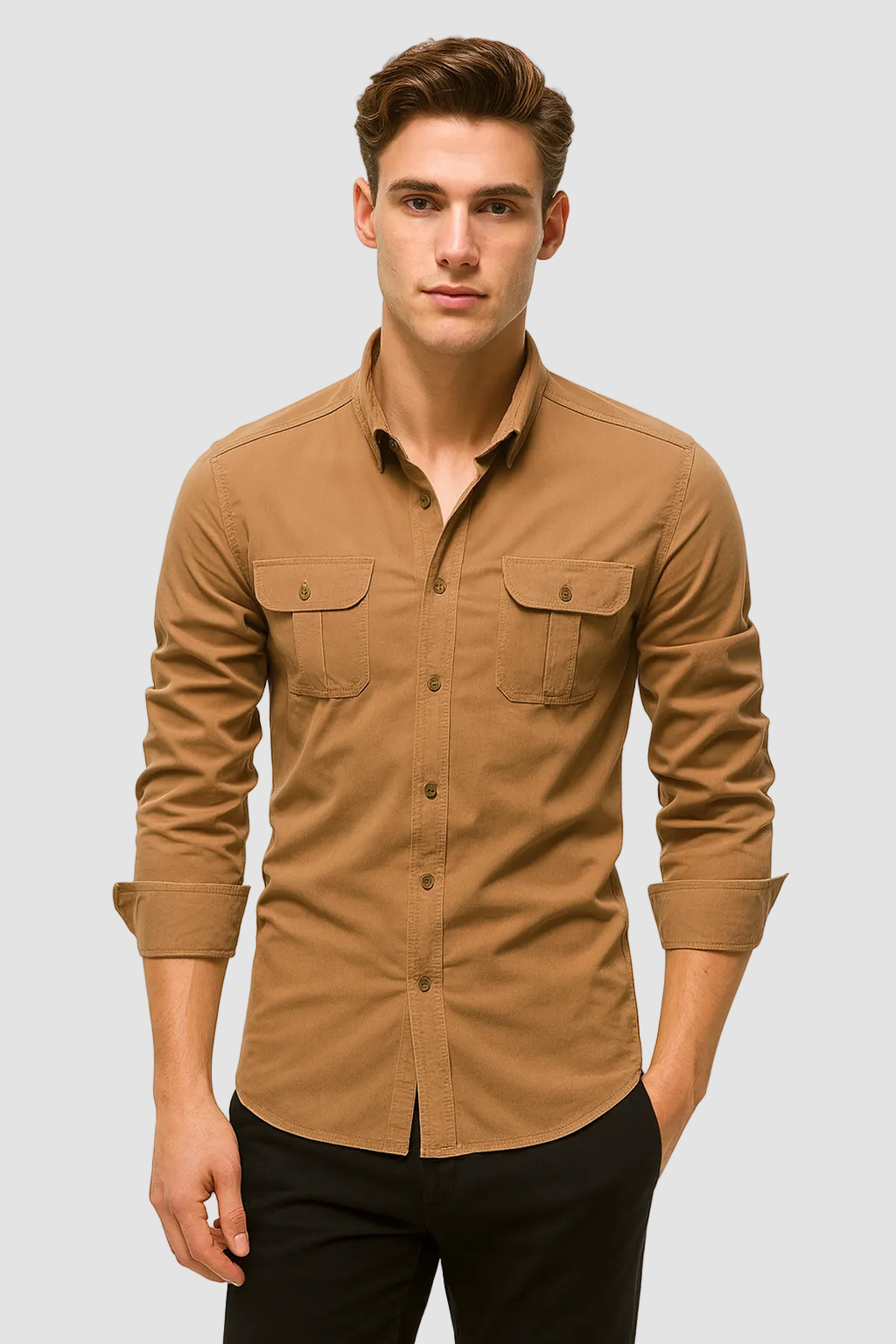 Men's Long Sleeve Blouse with Chest Pockets