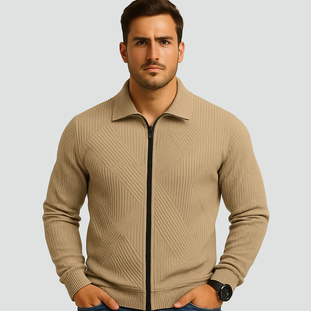 Textured Knit Vest with Zip Closure for Men