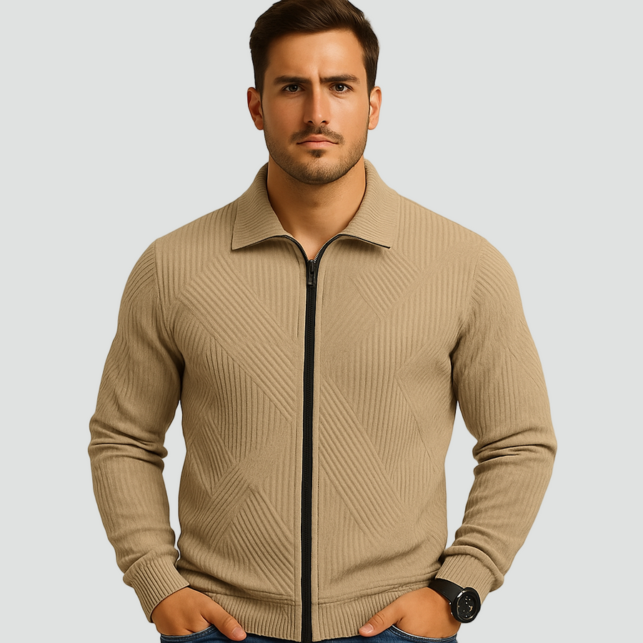 Textured Knit Vest with Zip Closure for Men