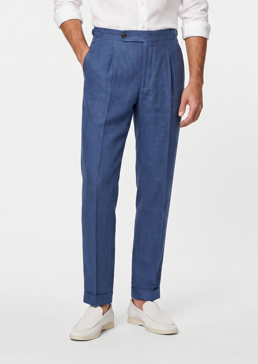 Tuscany Pleated Coastal Trousers in Blue