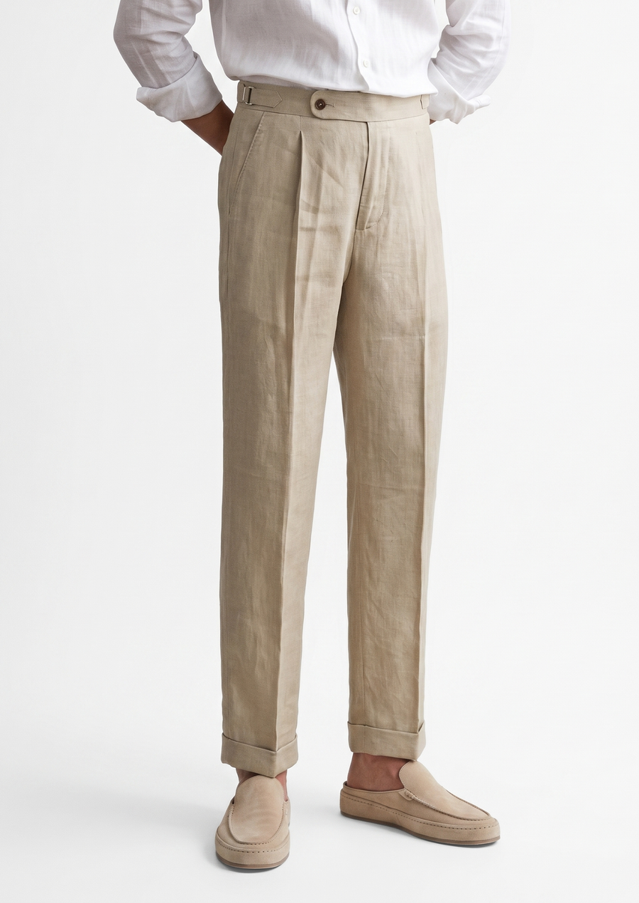 Tuscany Pleated Coastal Trousers in Sand