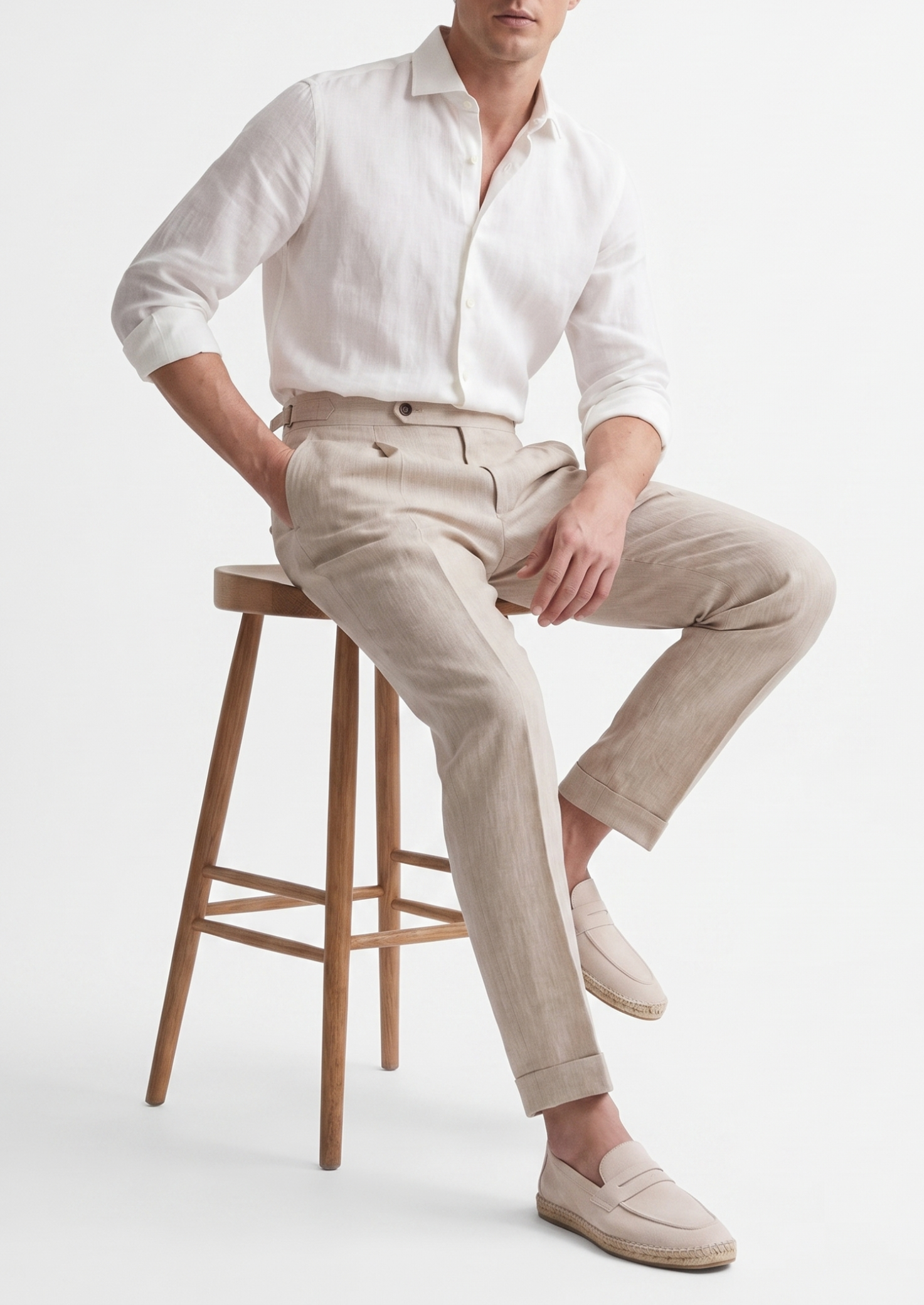 Tuscany Pleated Coastal Trousers in Ivory