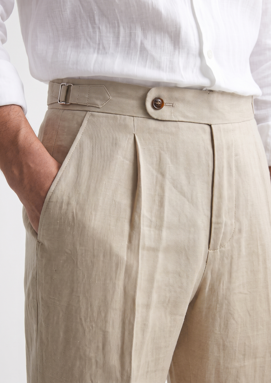 Tuscany Pleated Coastal Trousers in Sand