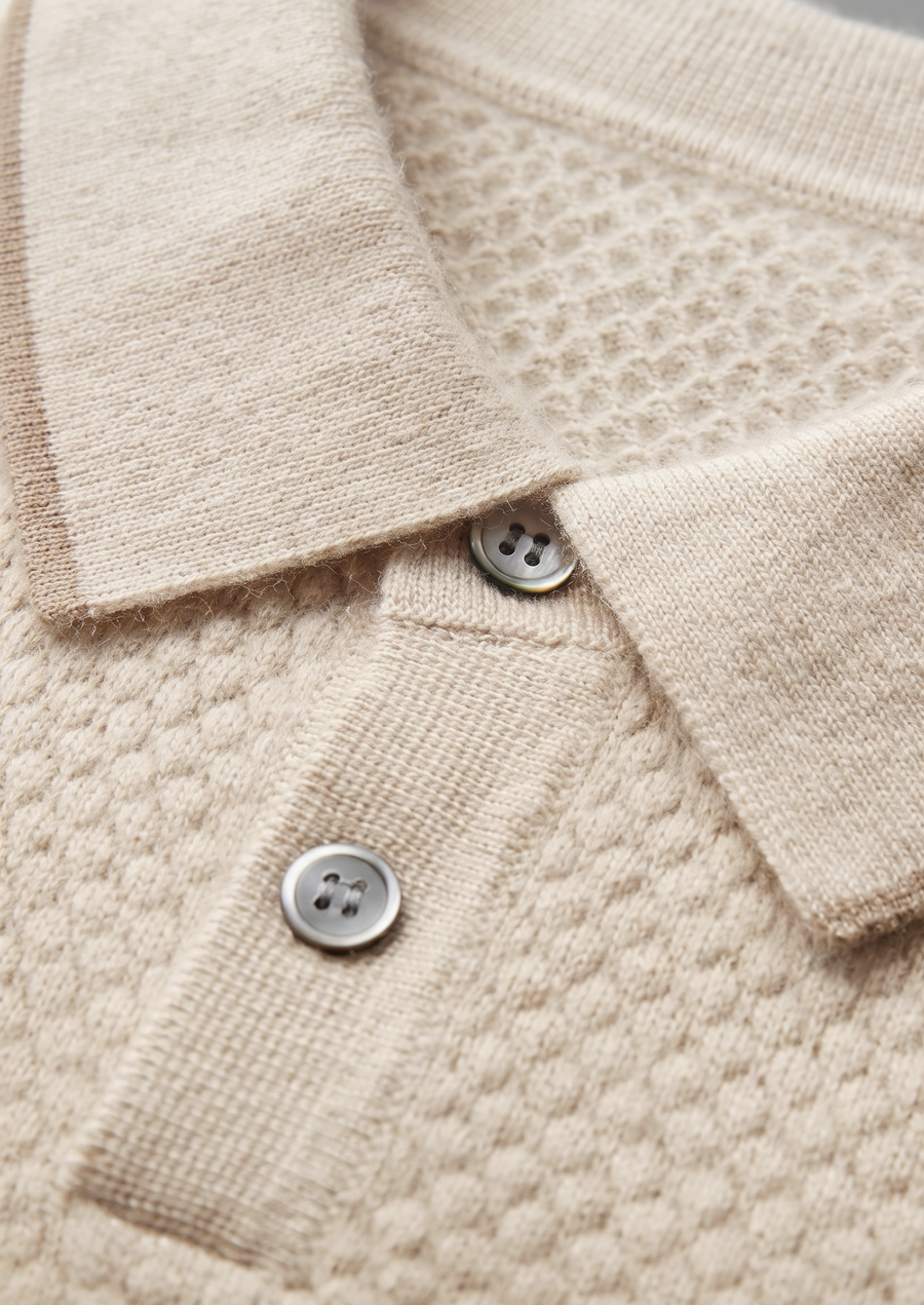 Ivory Two-Tone Cashmere Polo