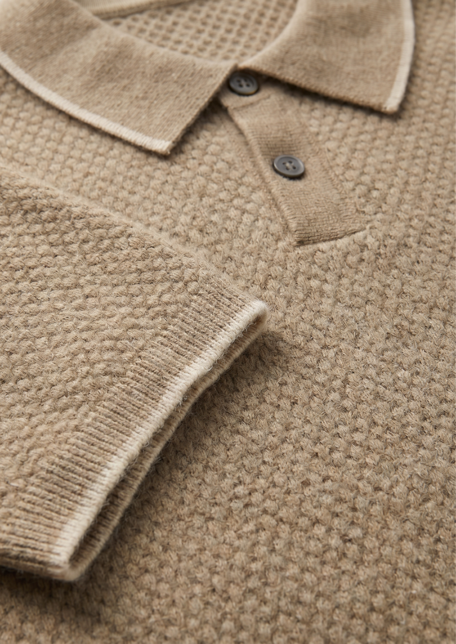 Beige Two-Tone Cashmere Polo