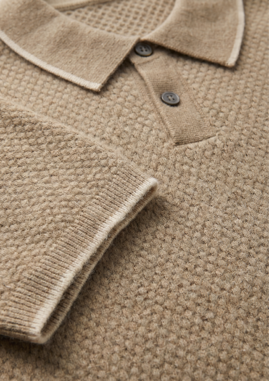Beige Two-Tone Cashmere Polo