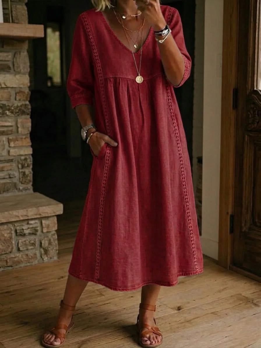 Daisy Lace Trim Silk Dress