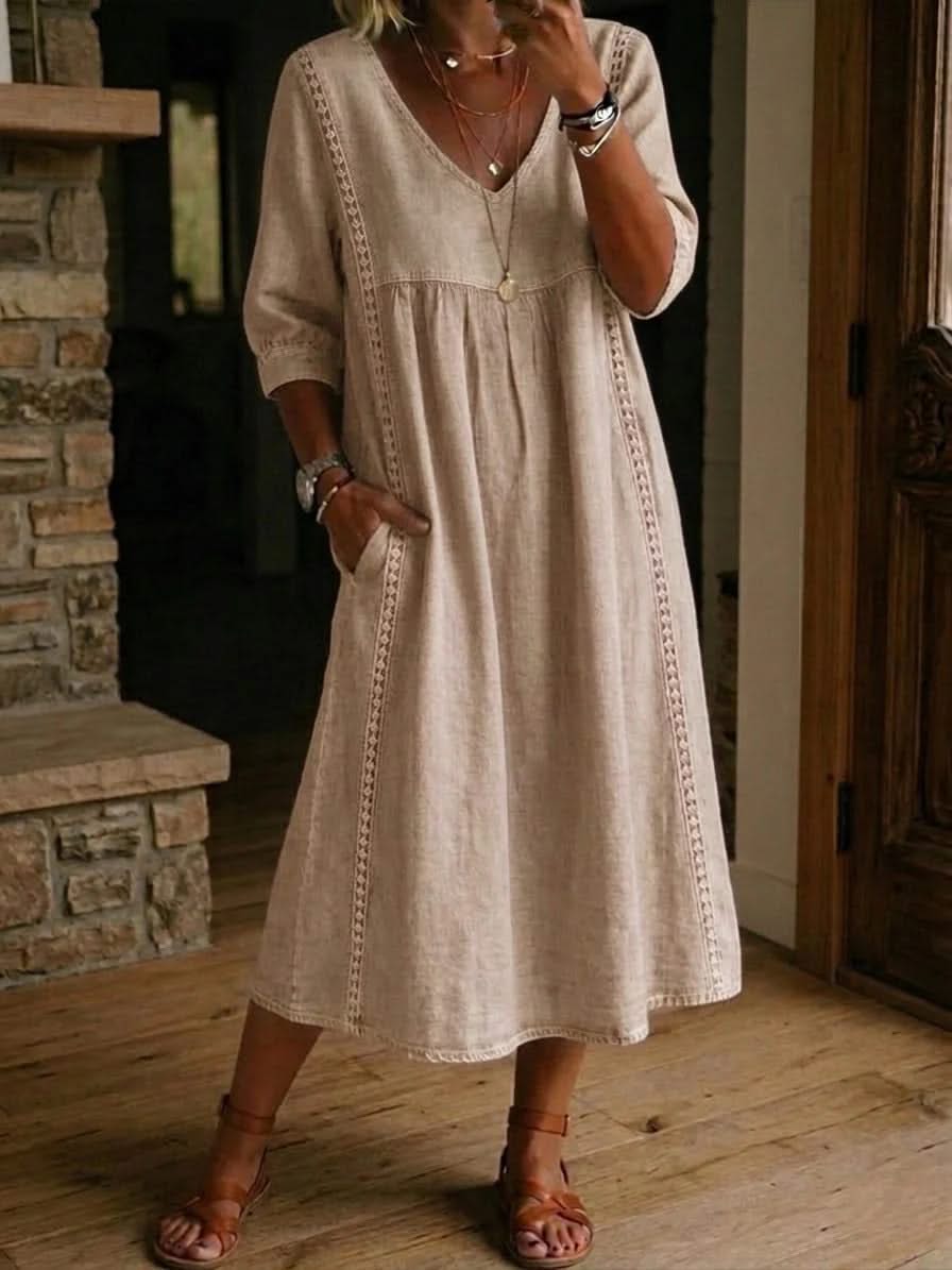 Daisy Lace Trim Silk Dress