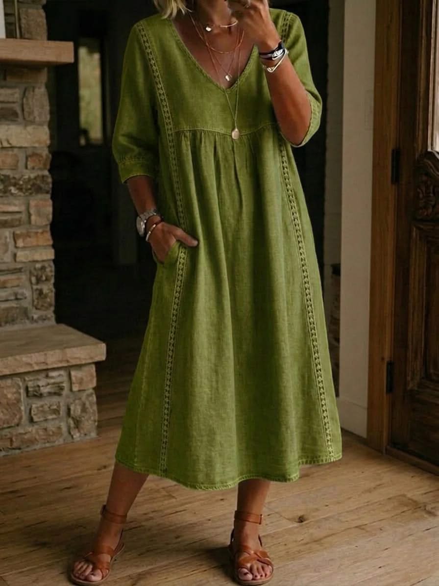 Daisy Lace Trim Silk Dress