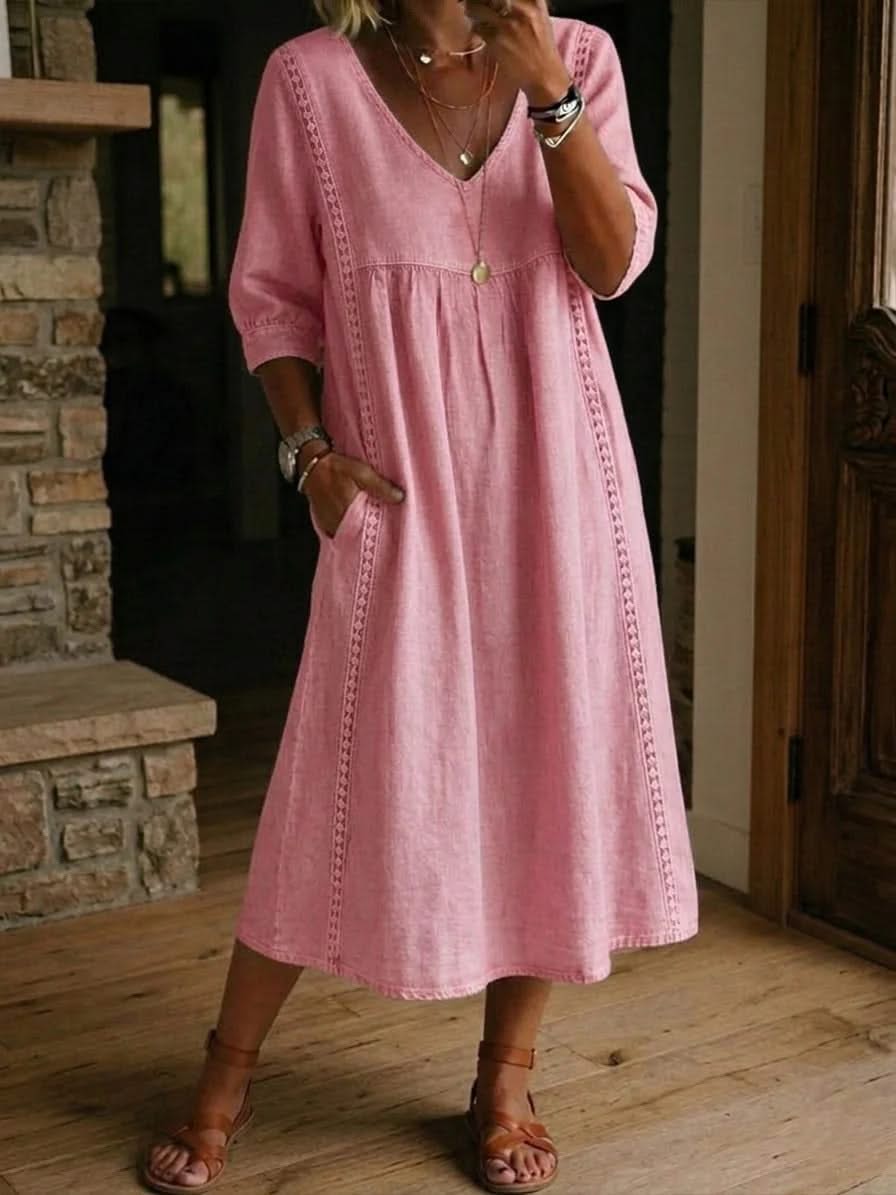 Daisy Lace Trim Silk Dress