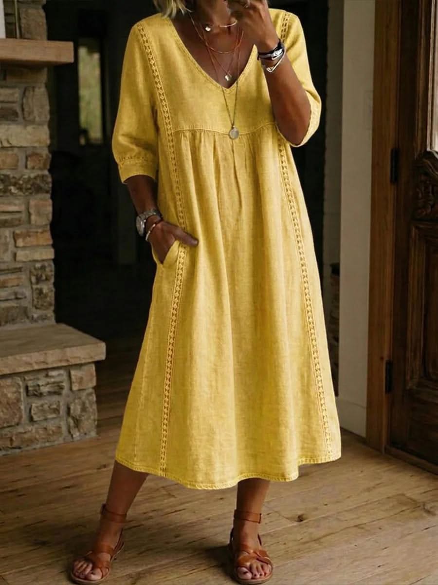 Daisy Lace Trim Silk Dress