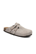 Stone Suede Double-Buckle Clog Sandals