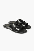 Bullock Leather Slides with Tassels - Black