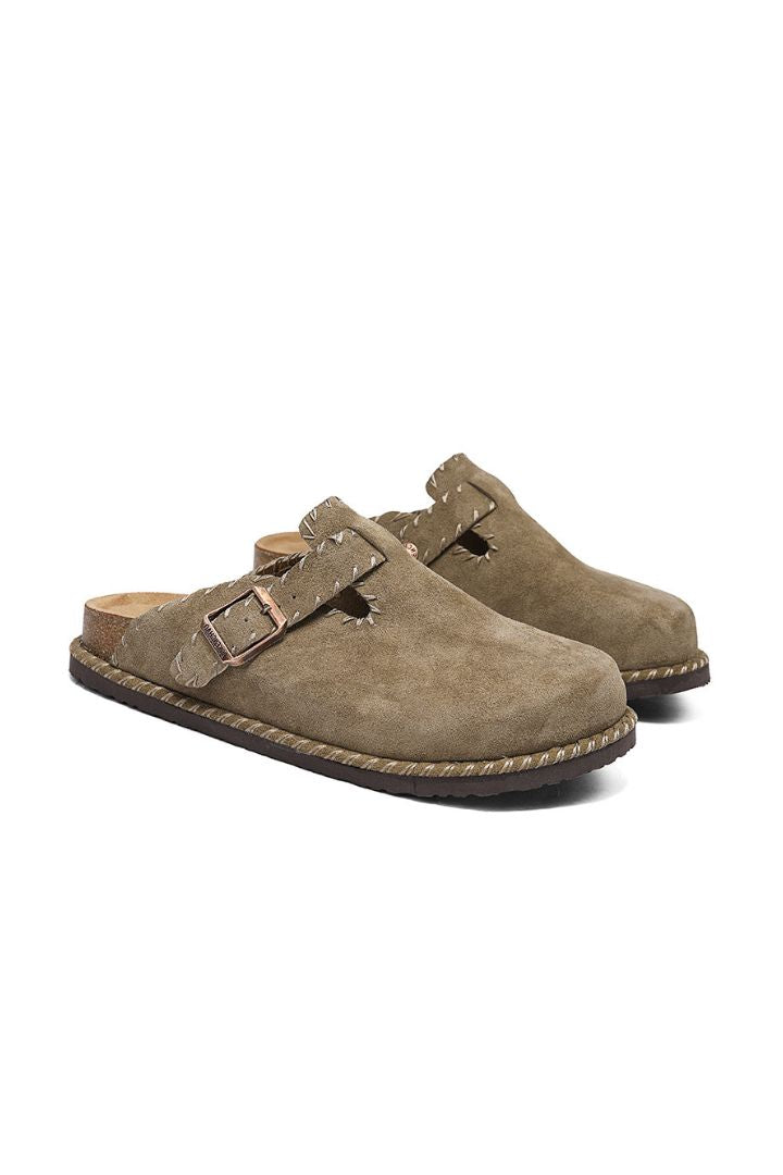 Olive Suede Clog Sandals