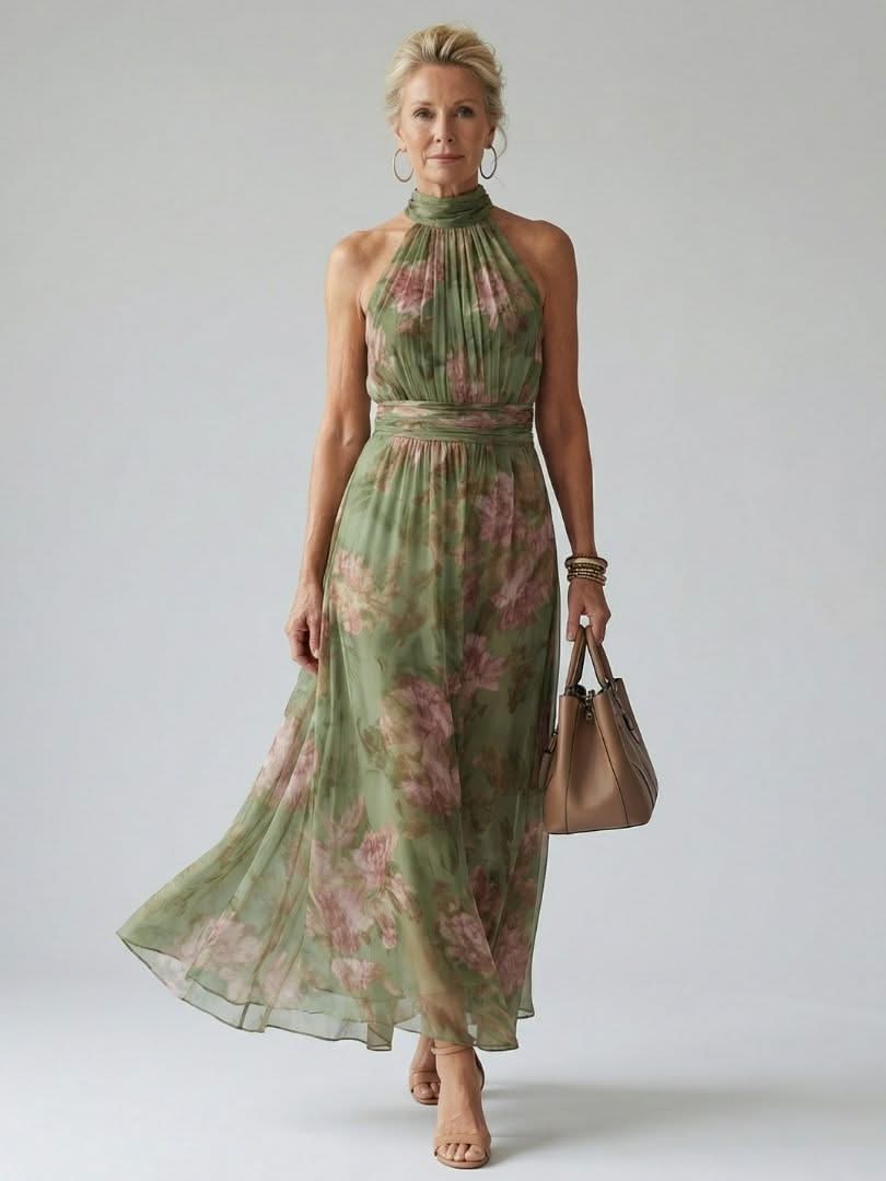 Delilah Silk Halter Midi Dress