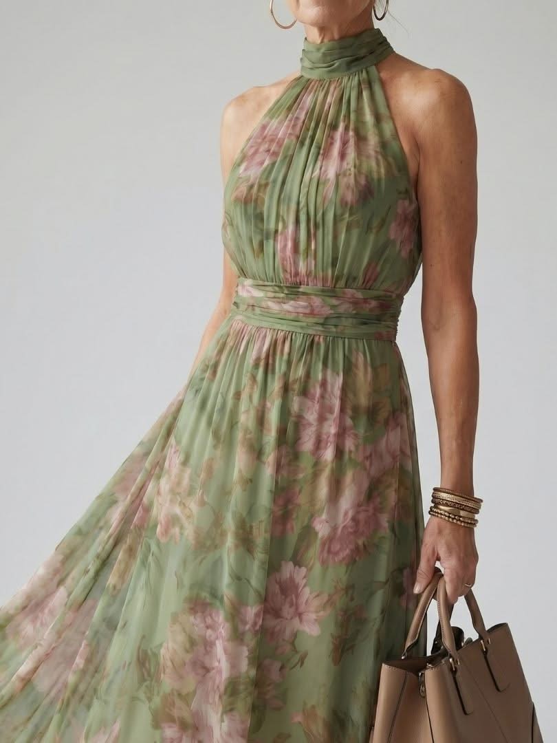 Delilah Silk Halter Midi Dress