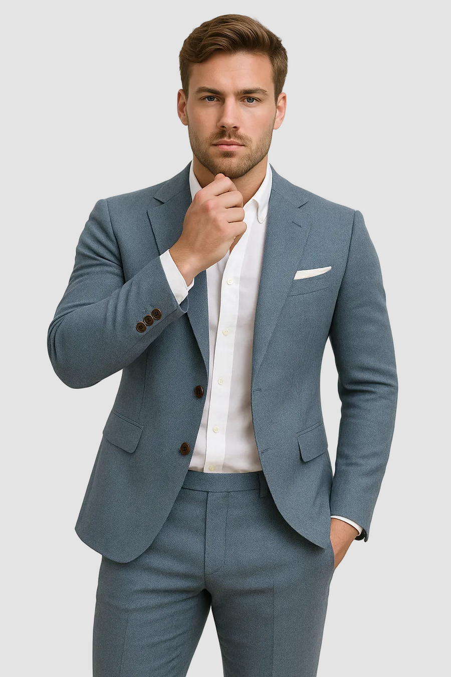 Men's Linen Suit Set in Soft Beige