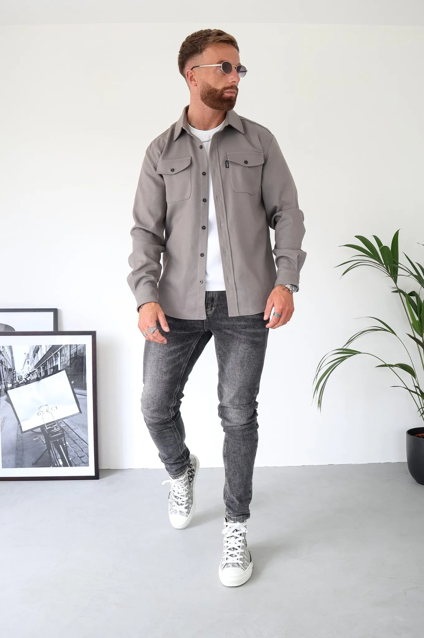 Men's Lightweight Overshirt with Pocket in Soft Beige