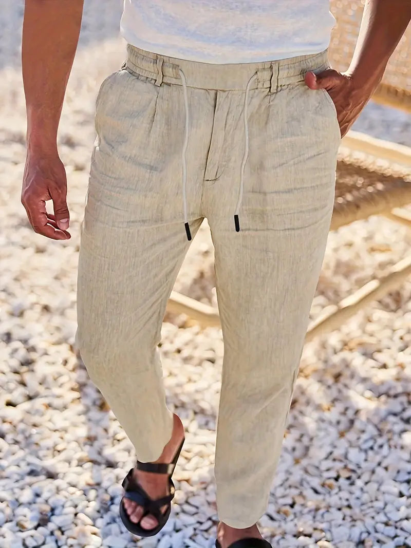 WIDE LINEN TROUSERS WITH CORD