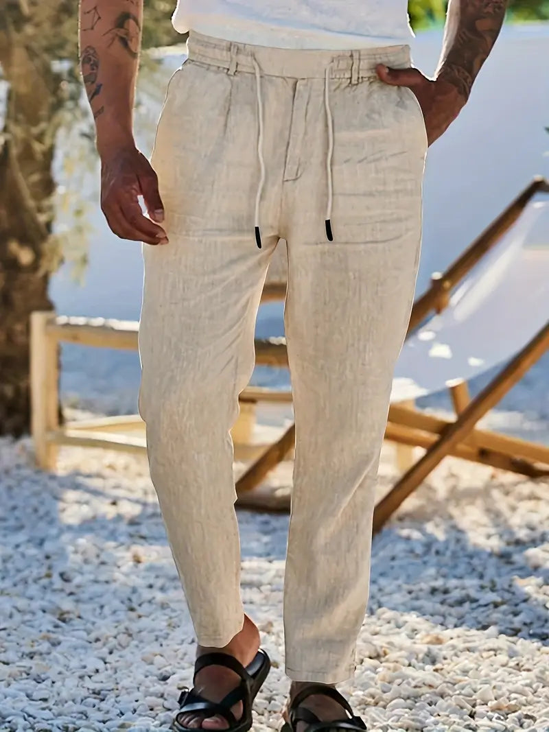 WIDE LINEN TROUSERS WITH CORD