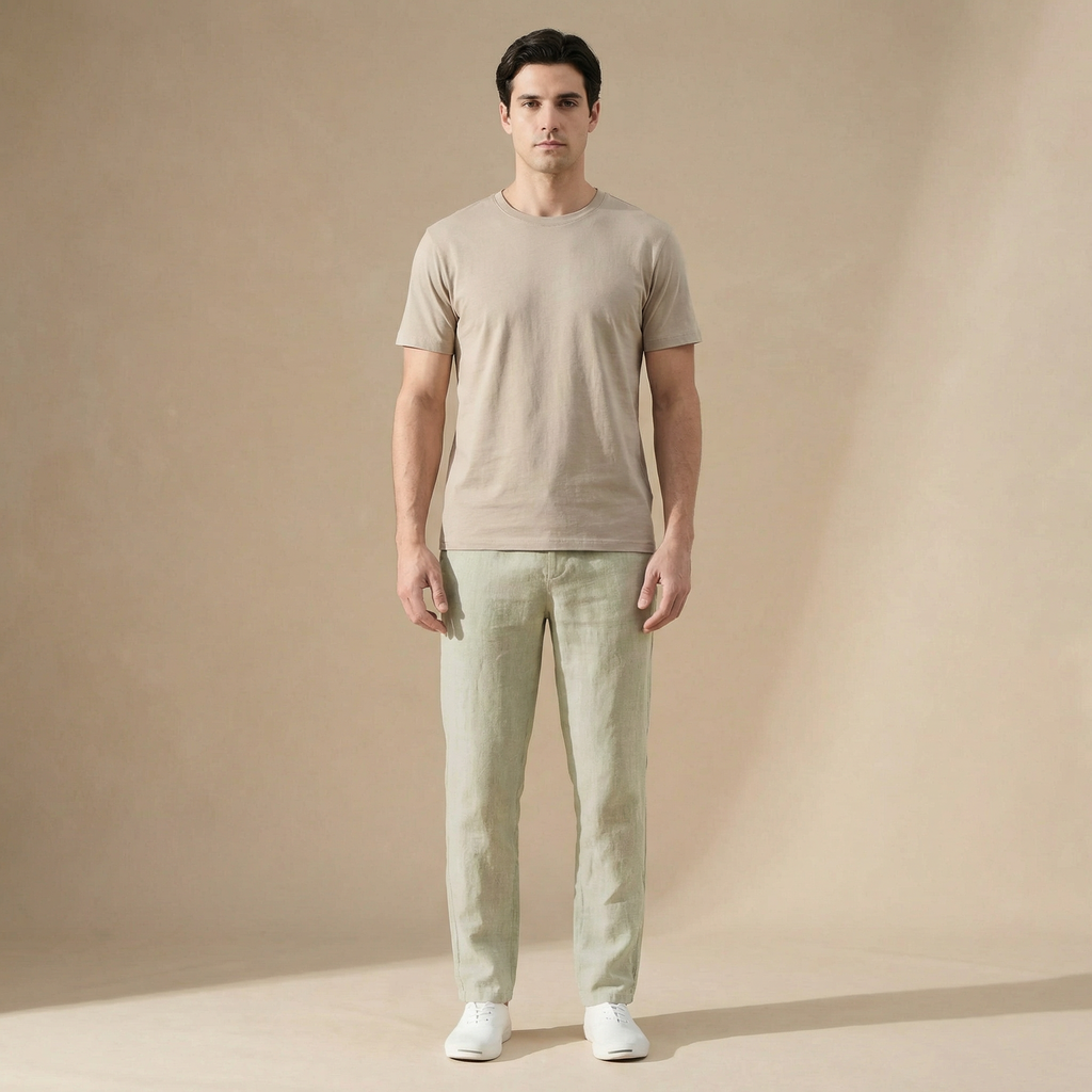 Linen Summer Trousers for Men in Classic Beige