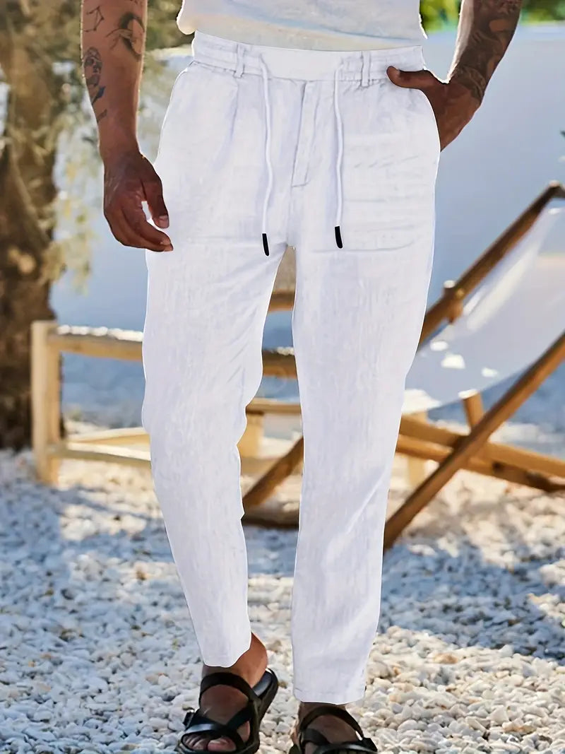 WIDE LINEN TROUSERS WITH CORD