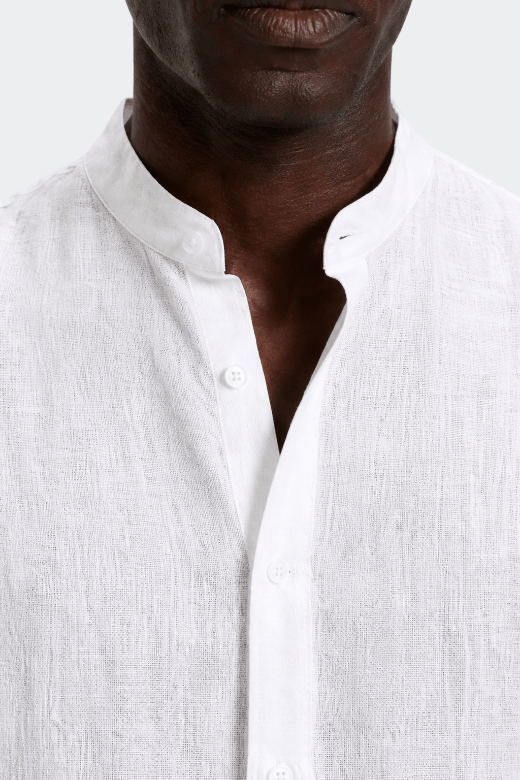 Linen Band Collar Shirt in Soft White