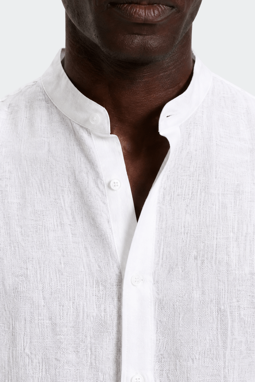 Linen Band Collar Shirt in Soft White