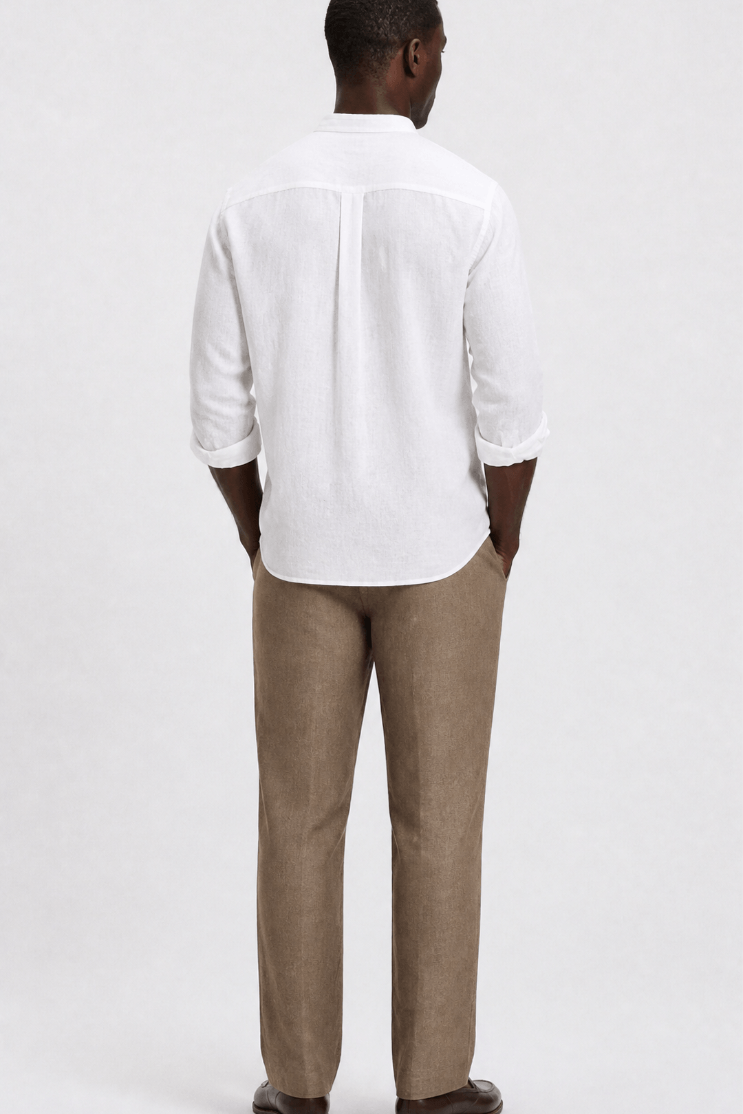 Linen Band Collar Shirt in Soft White