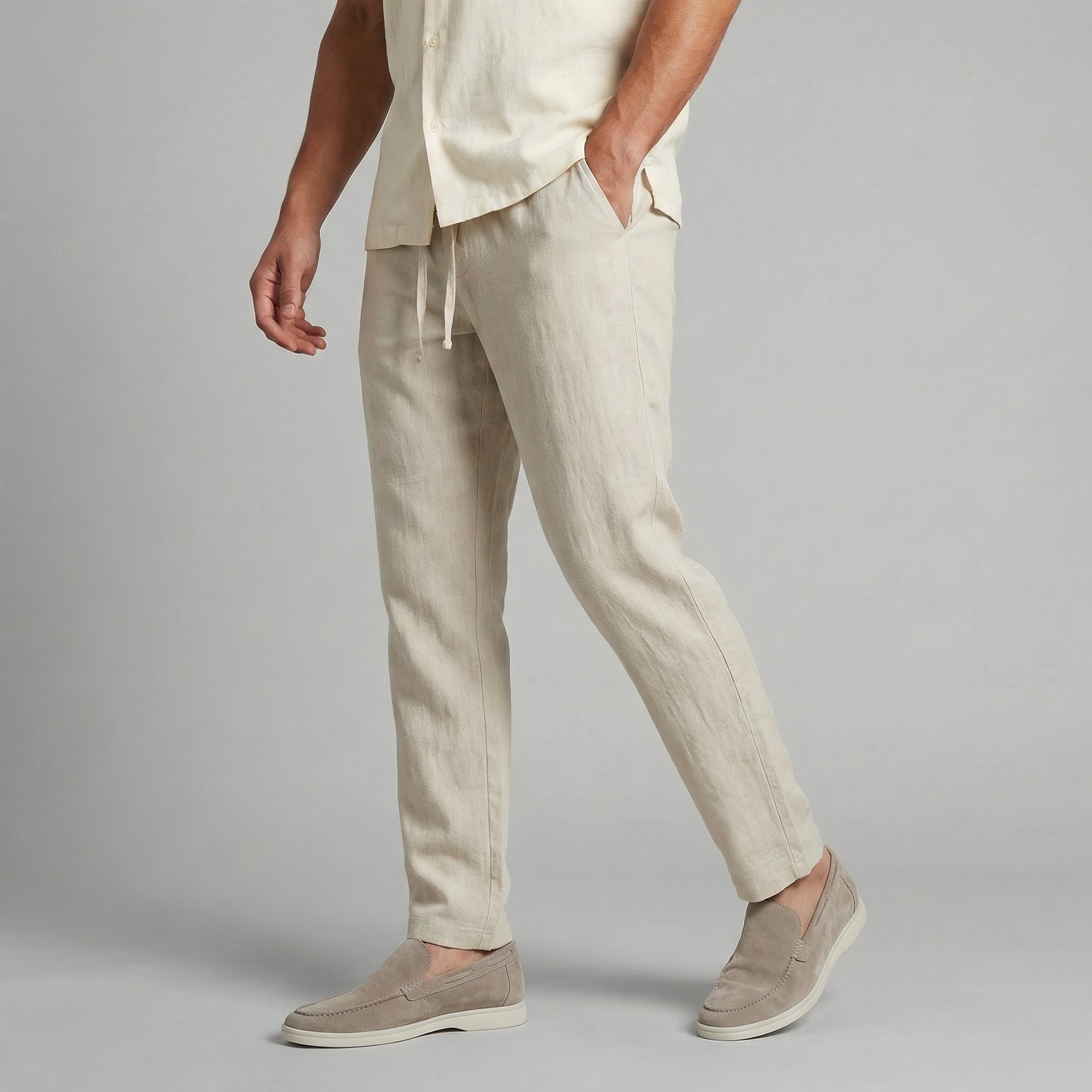 Men's Wide-Leg Casual Trousers in Summer Beige